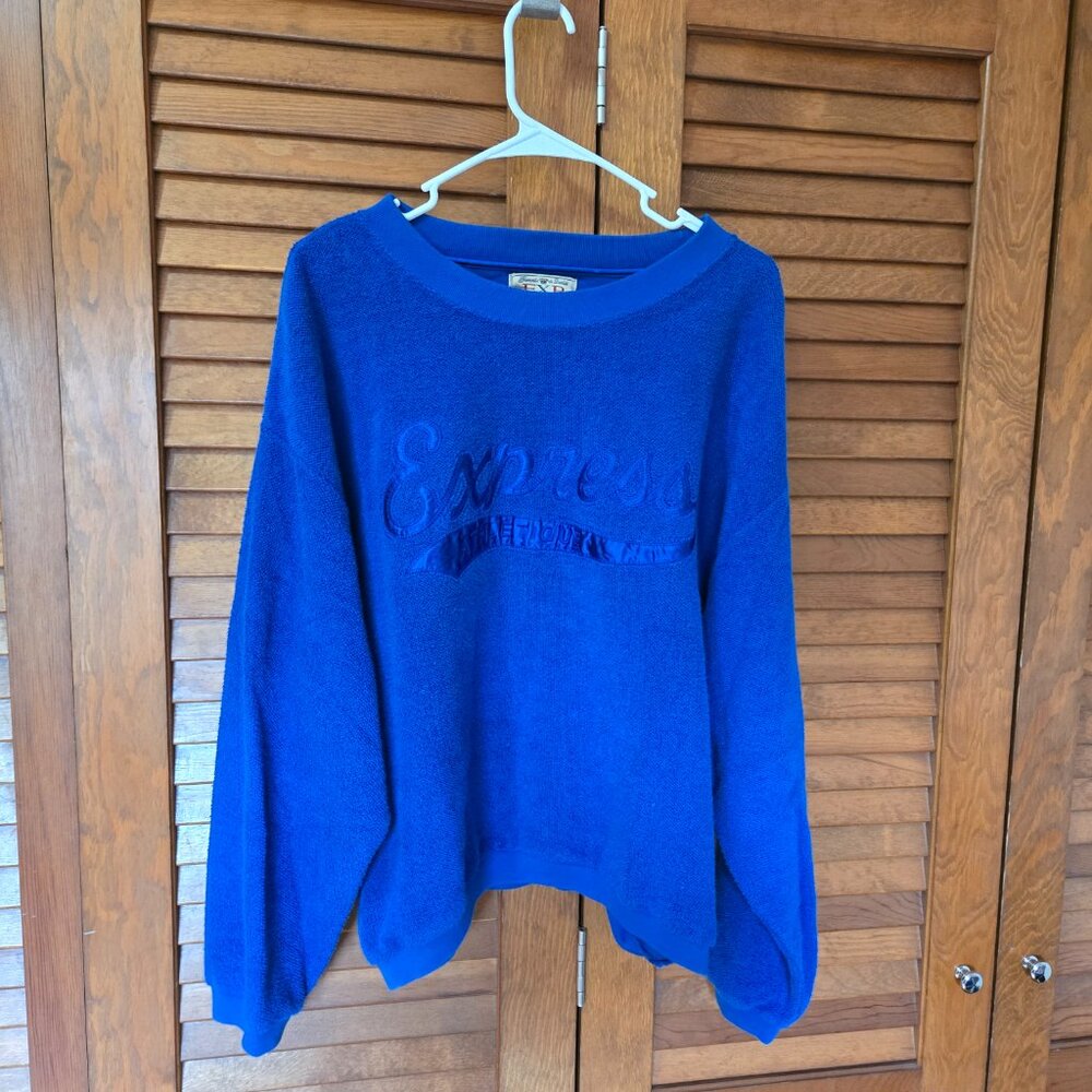Express Athlétique Women's Medium Royal Blue Crewneck Sweatshirt Boxy